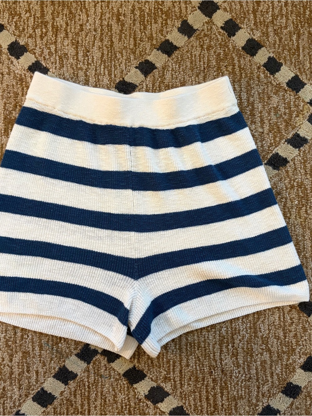 Free People Navy & White Striped Knit Shorts